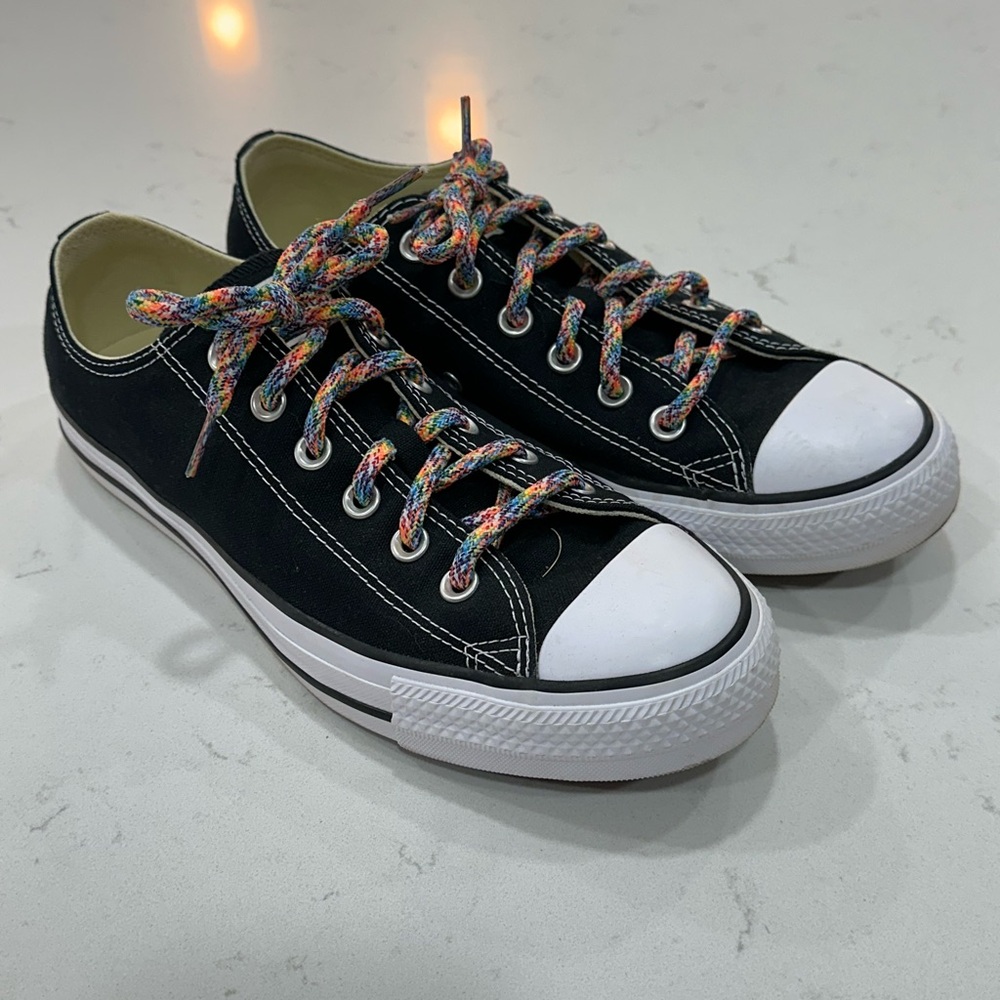 Converse Black Canvas Low-Top Sneakers with Multicolor Laces